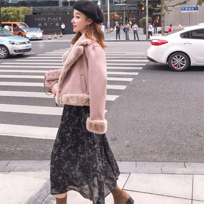 ファー付ムートンライクジャケット(2colors)