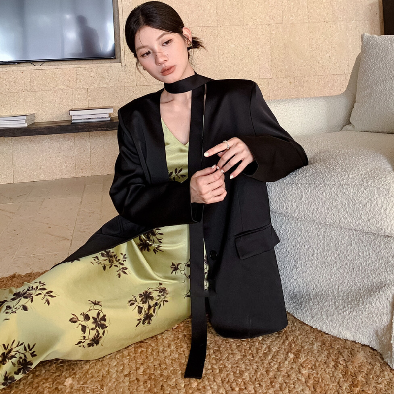 ノーカラーワンボタンモードジャケット(2colors)