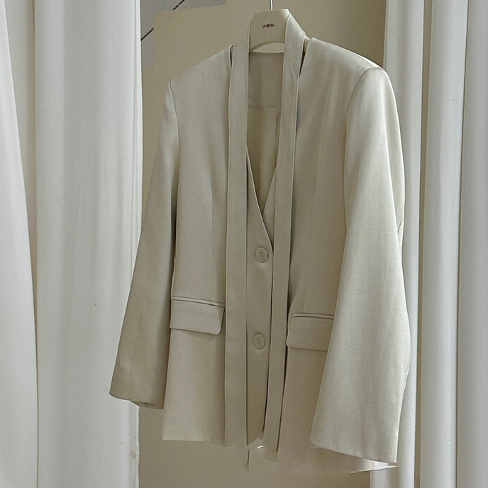 ノーカラーワンボタンモードジャケット(2colors)