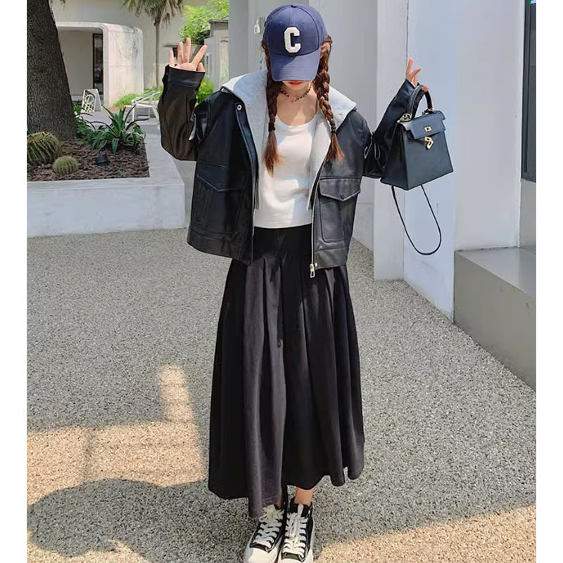 スウェットフード付きレザージャケット