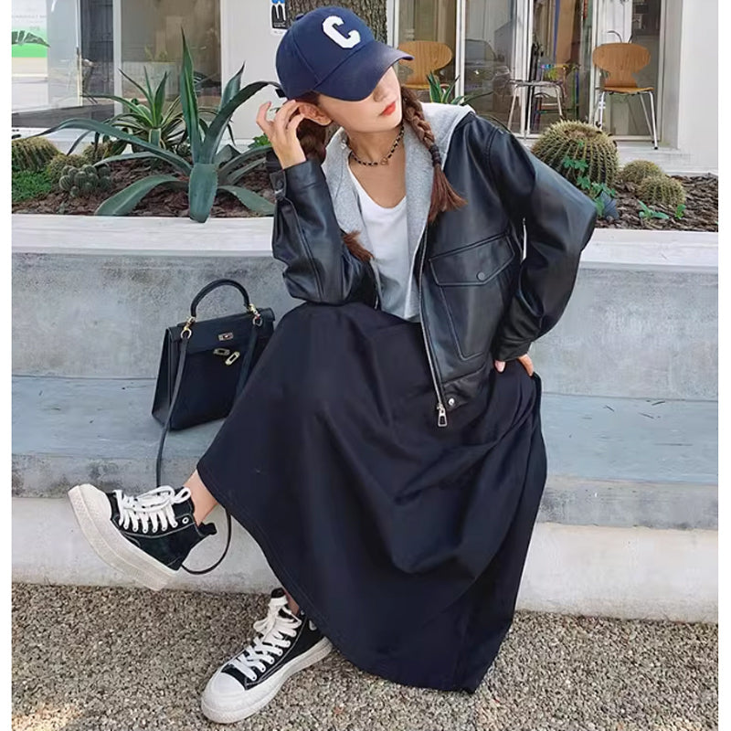 スウェットフード付きレザージャケット