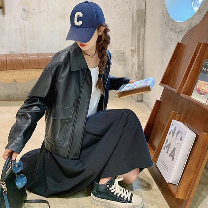 スウェットフード付きレザージャケット