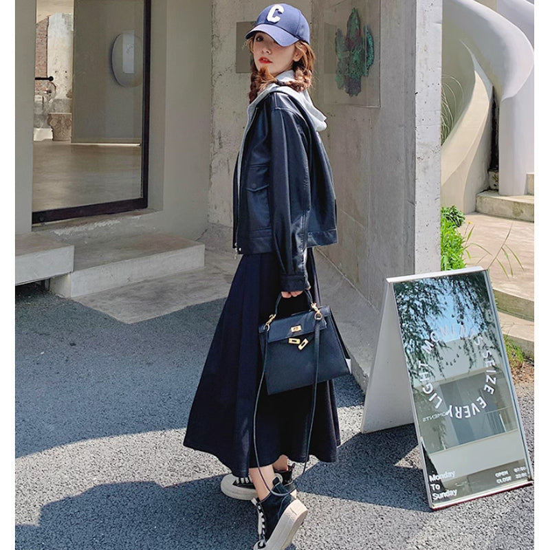 スウェットフード付きレザージャケット