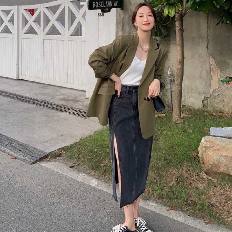 ミディ丈オリーブジャケット