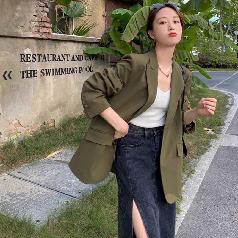 ミディ丈オリーブジャケット