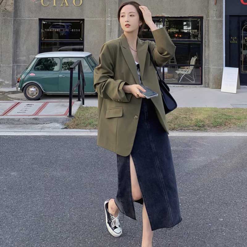 ミディ丈オリーブジャケット