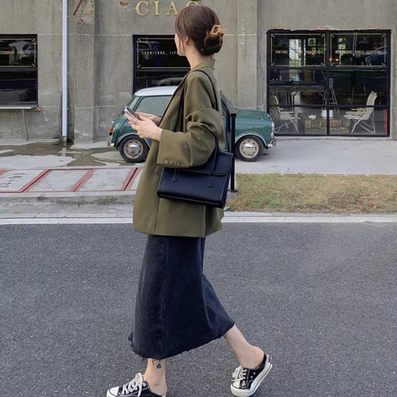 ミディ丈オリーブジャケット