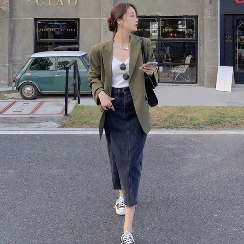 ミディ丈オリーブジャケット