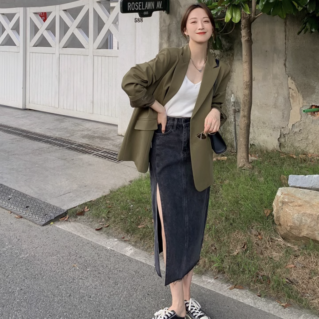 ミディ丈オリーブジャケット