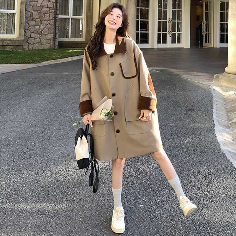 バイカラーミディ丈コート