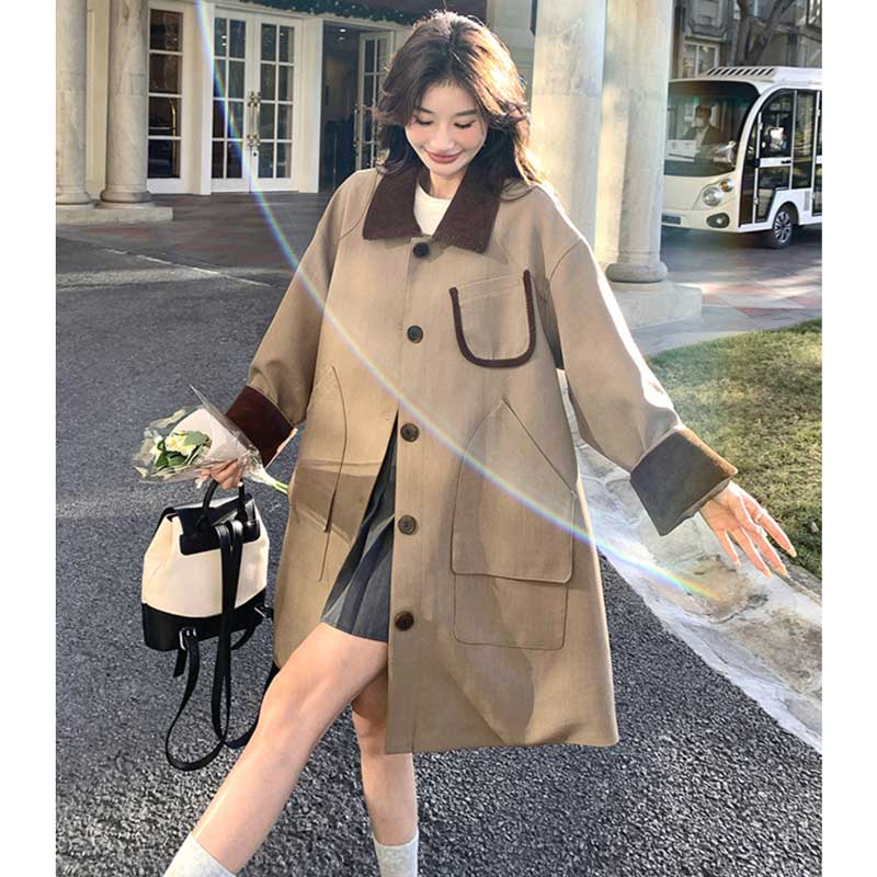 バイカラーミディ丈コート