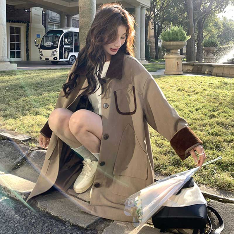 バイカラーミディ丈コート