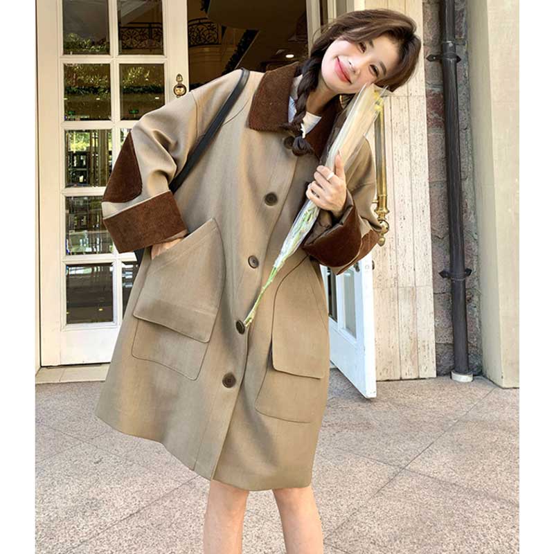 バイカラーミディ丈コート