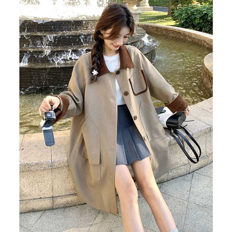 バイカラーミディ丈コート