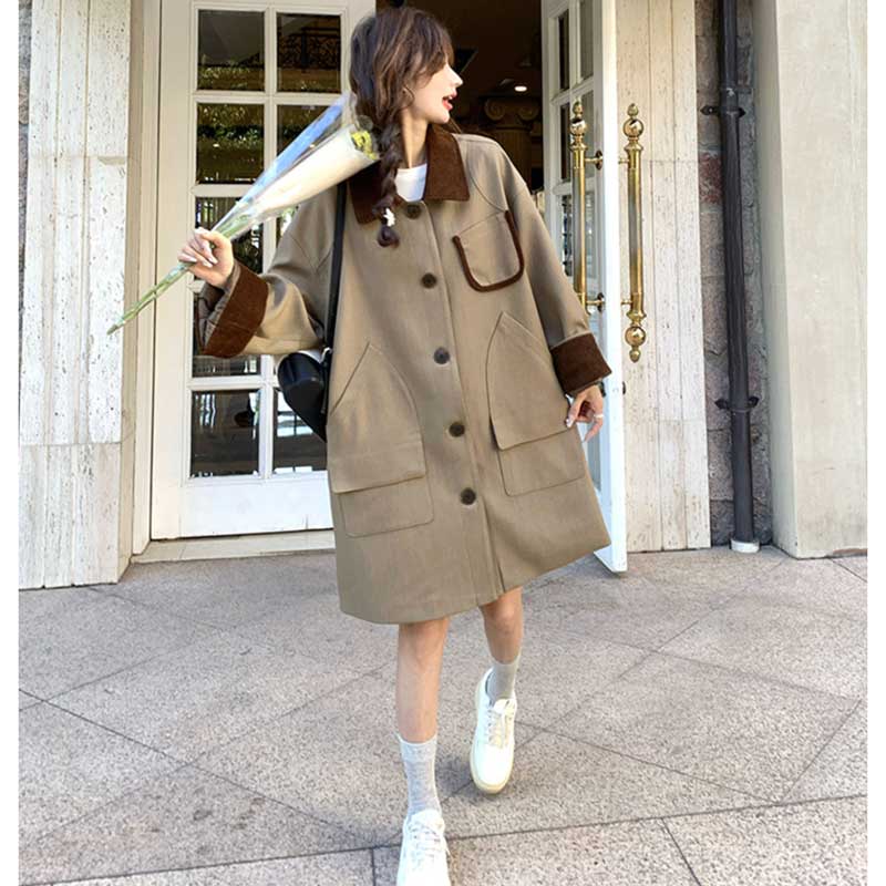 バイカラーミディ丈コート