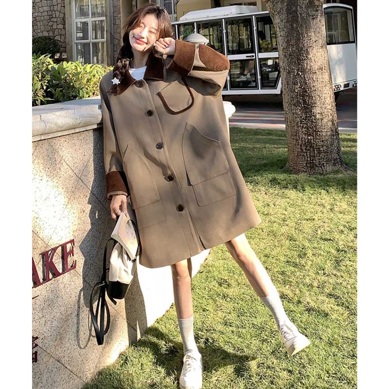 バイカラーミディ丈コート