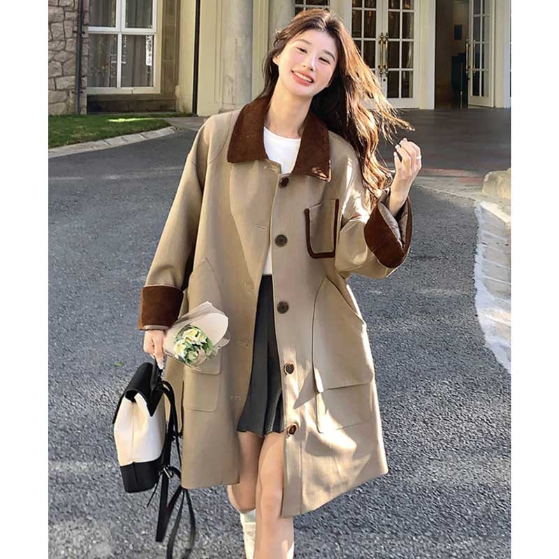 バイカラーミディ丈コート