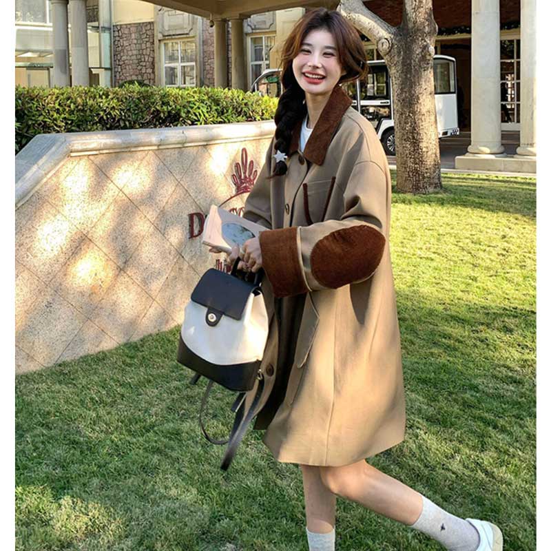 バイカラーミディ丈コート