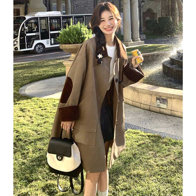 バイカラーミディ丈コート