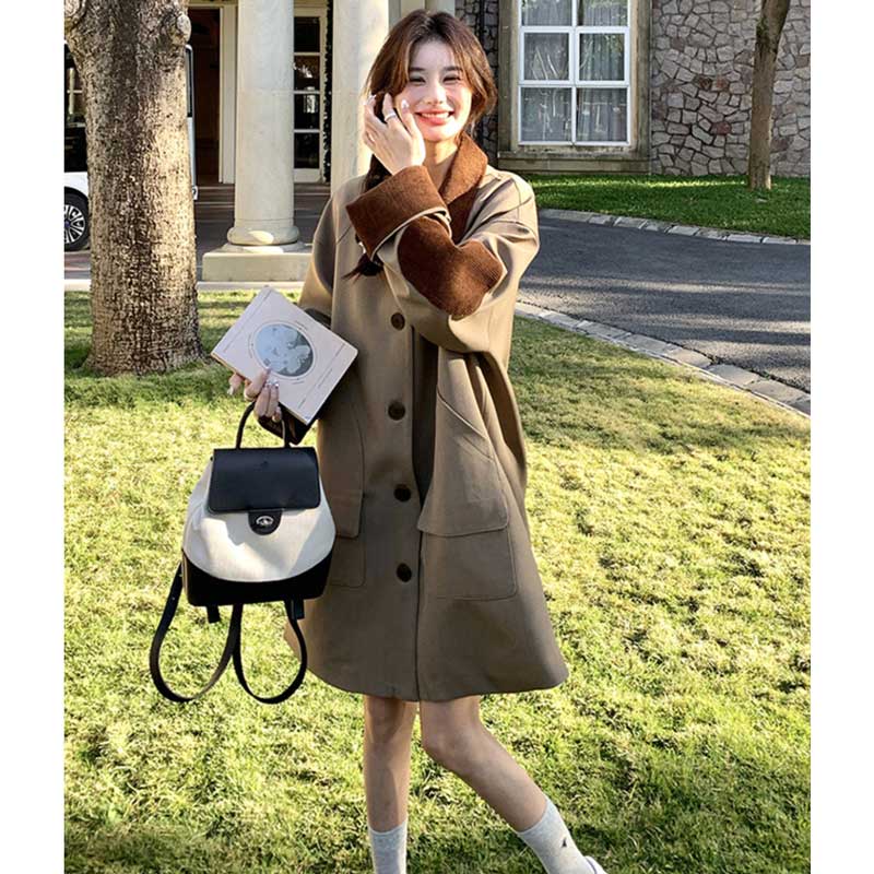 バイカラーミディ丈コート