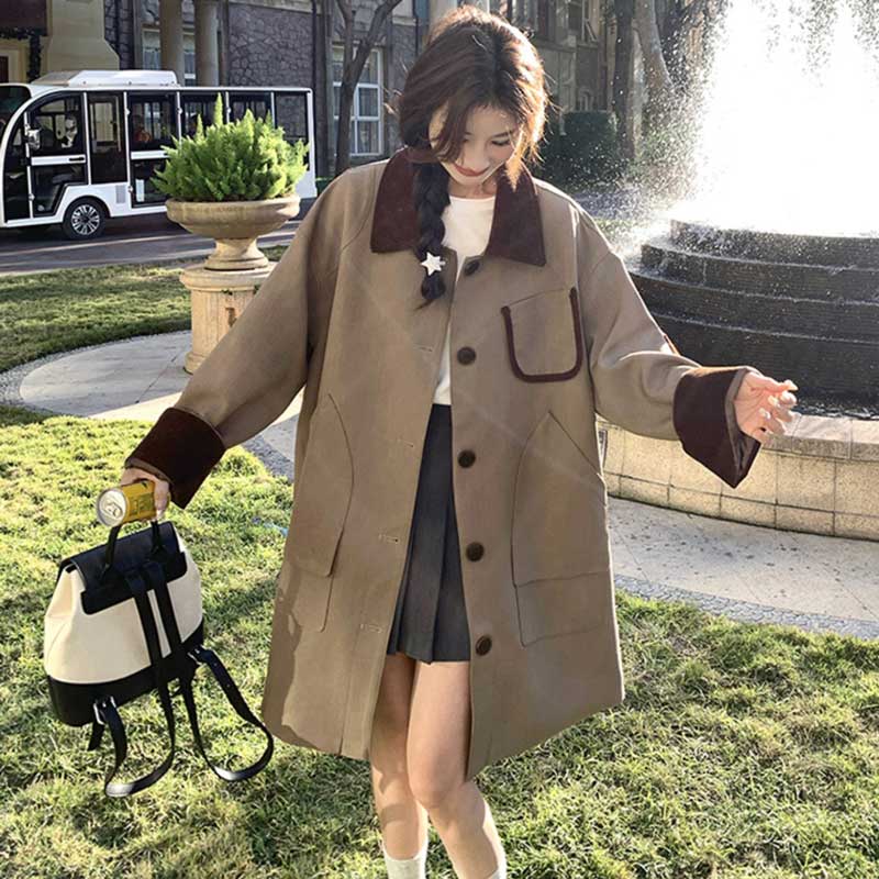 バイカラーミディ丈コート