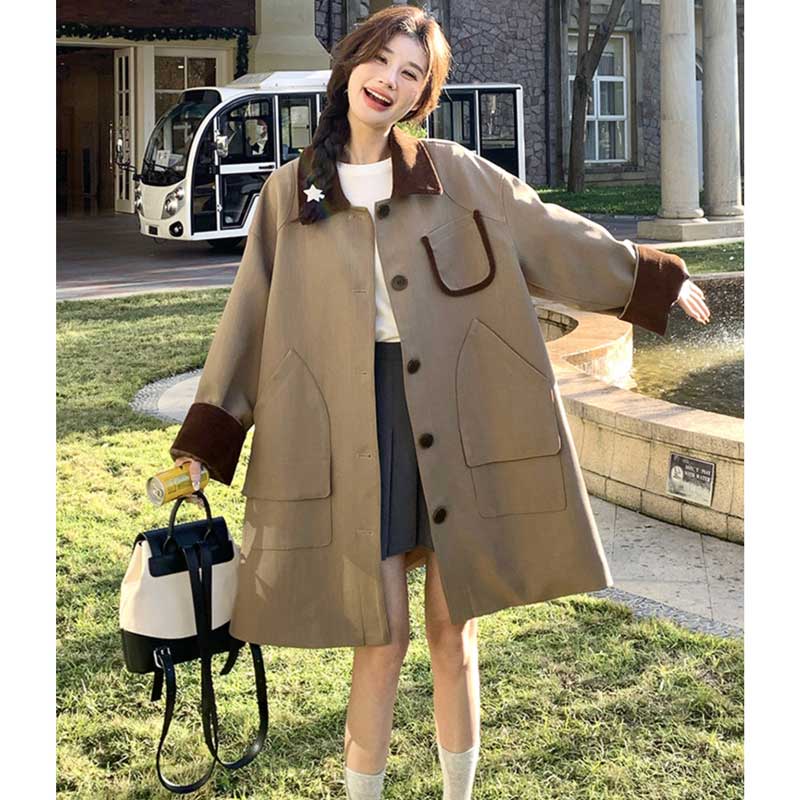 バイカラーミディ丈コート