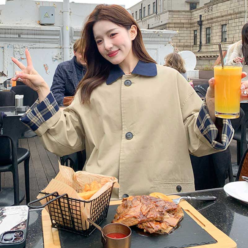 チェックカフスショートコート