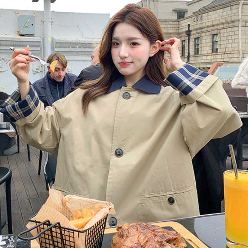 チェックカフスショートコート