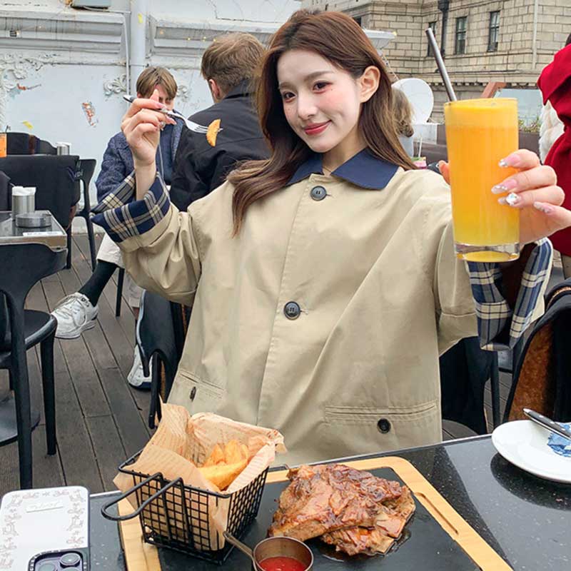 チェックカフスショートコート