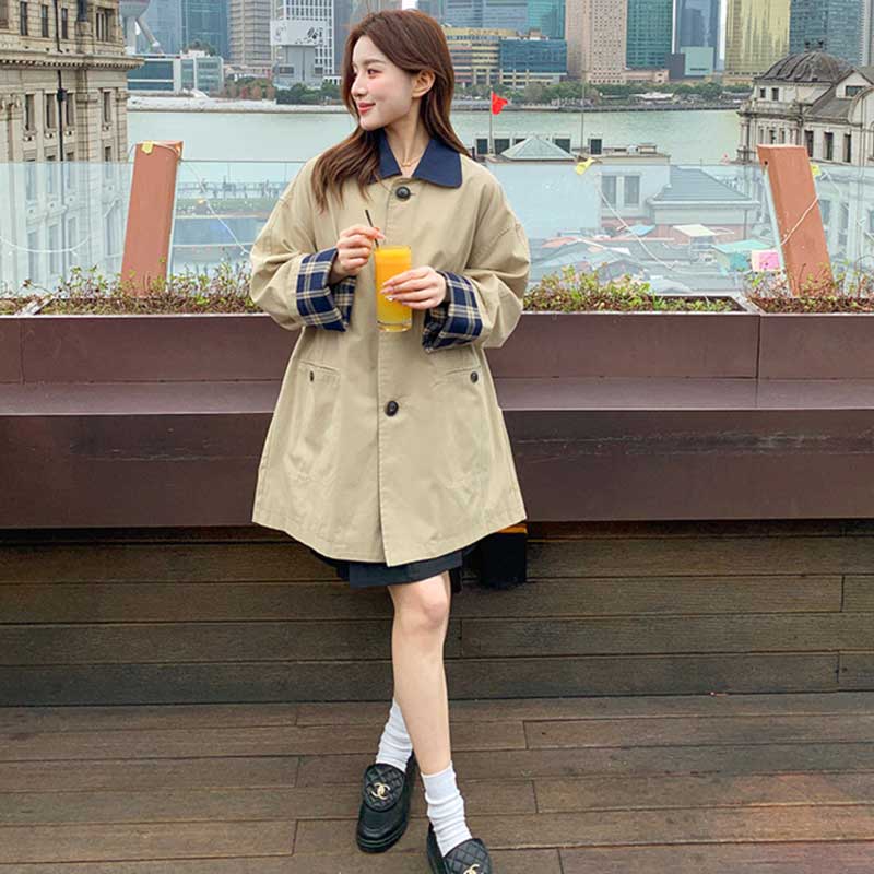 チェックカフスショートコート