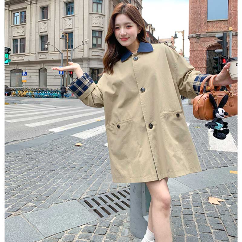 チェックカフスショートコート