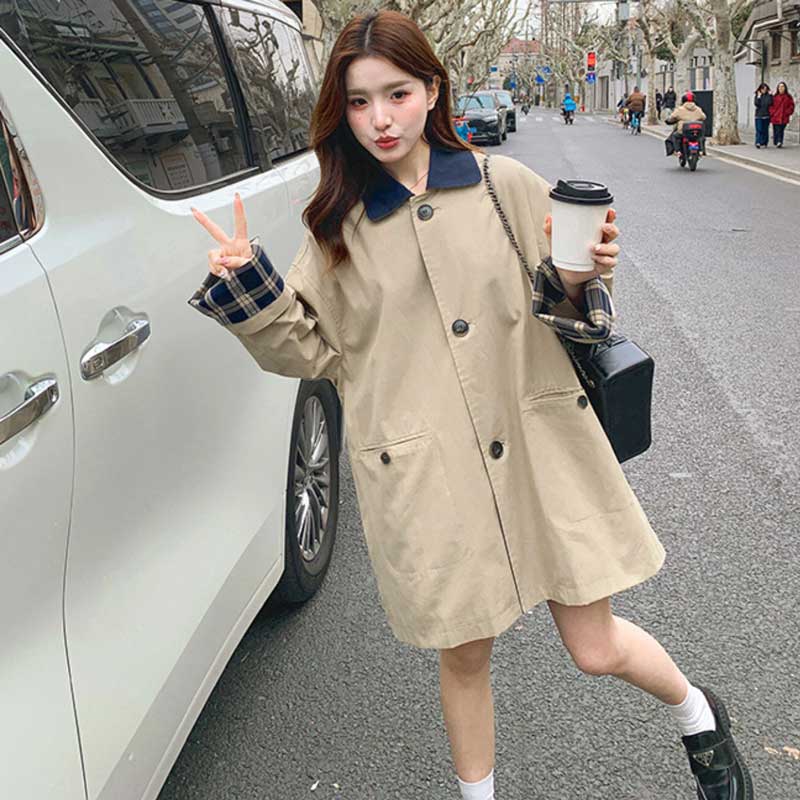 チェックカフスショートコート