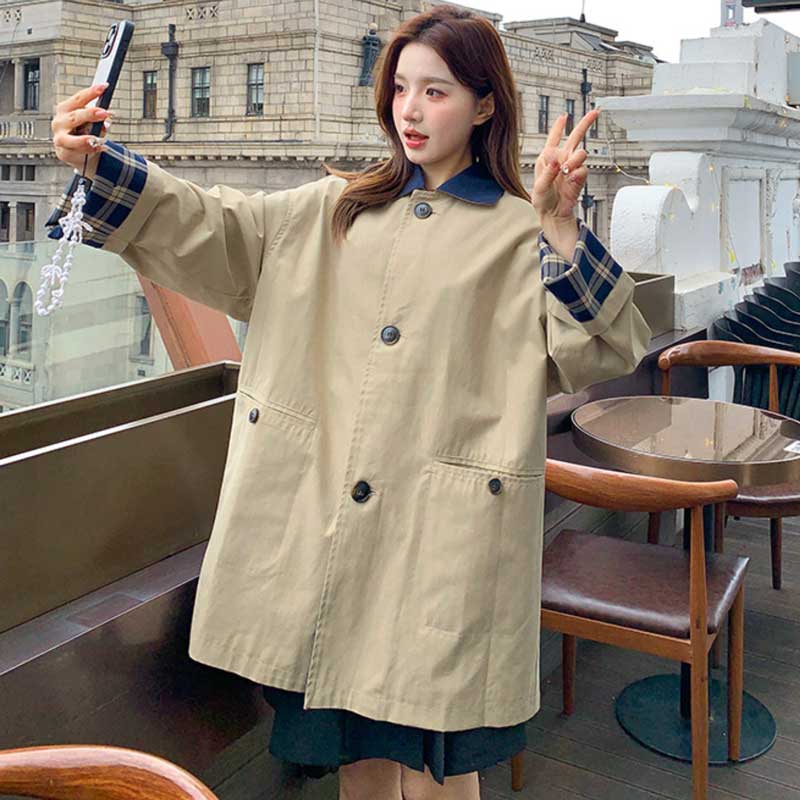 チェックカフスショートコート