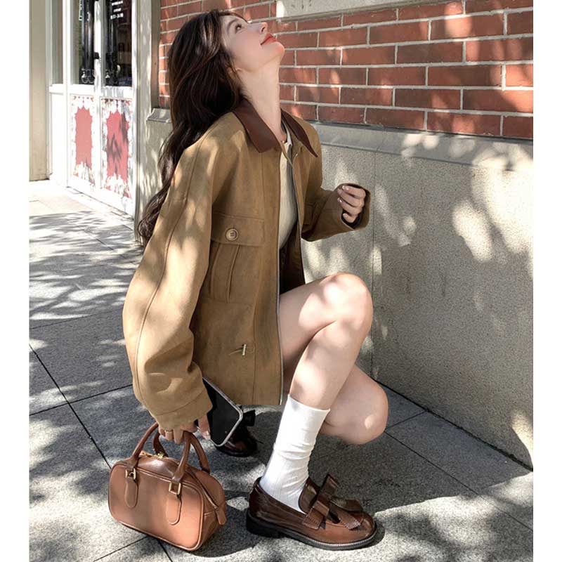 バイカラーカラースエードジャケット