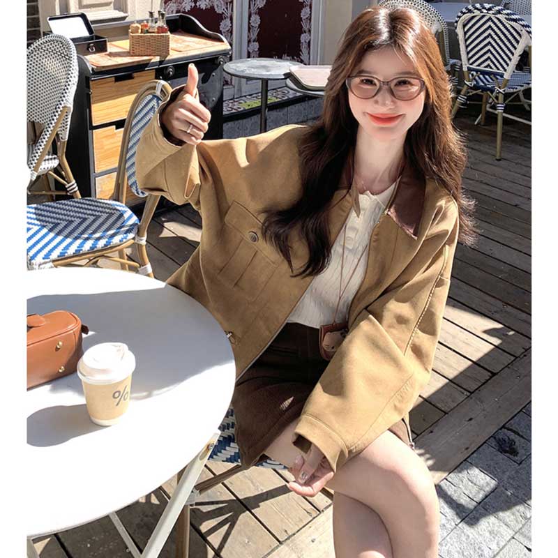 バイカラーカラースエードジャケット