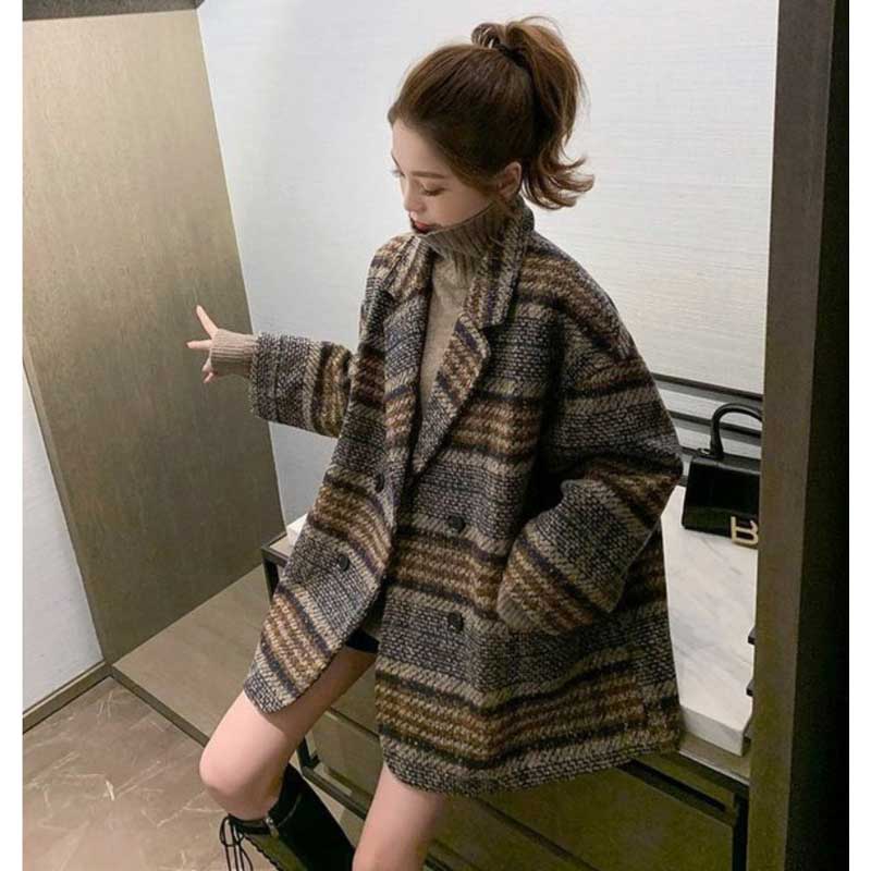 ダブルブレストチェック柄コート(2colors)