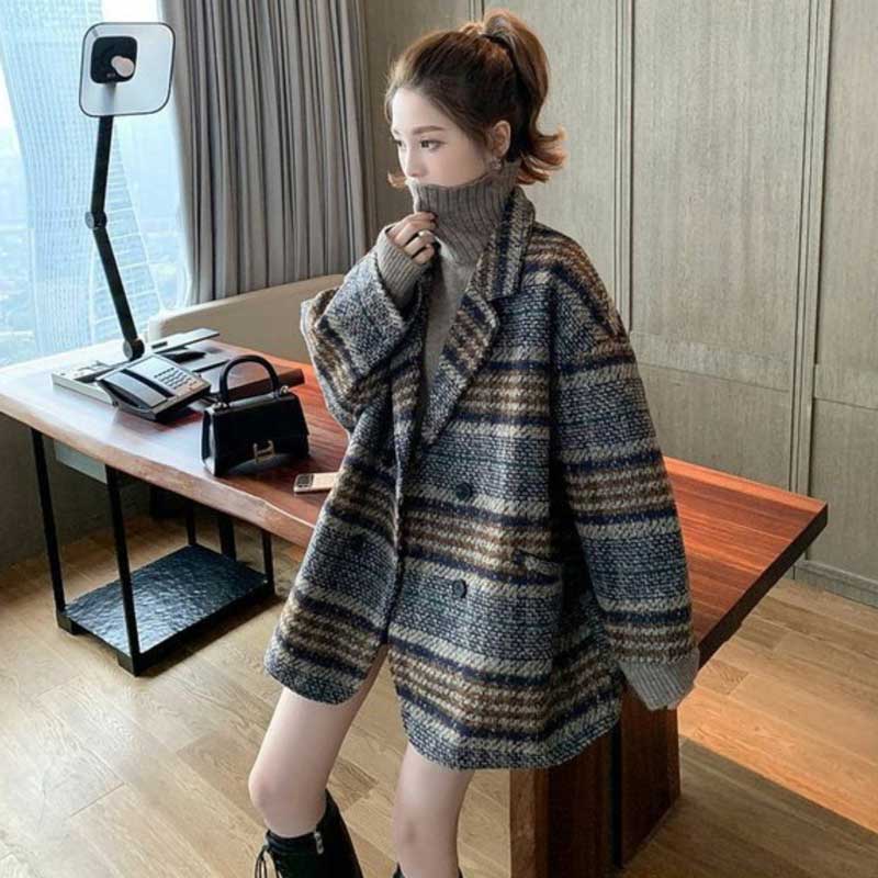 ダブルブレストチェック柄コート(2colors)