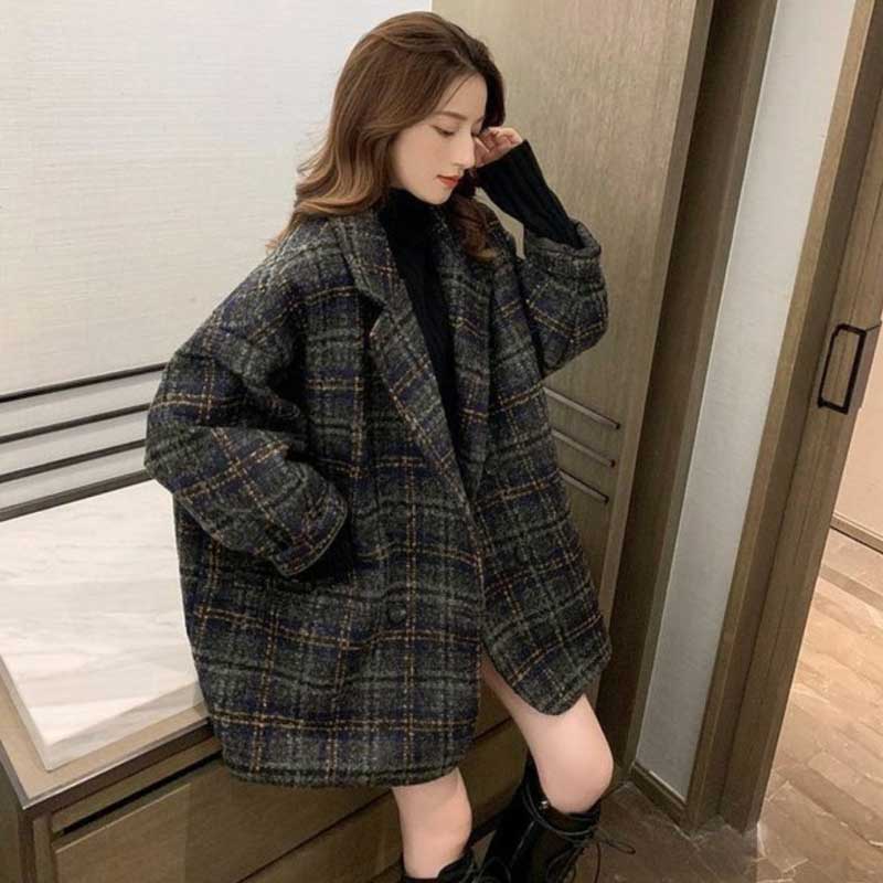 ダブルブレストチェック柄コート(2colors)