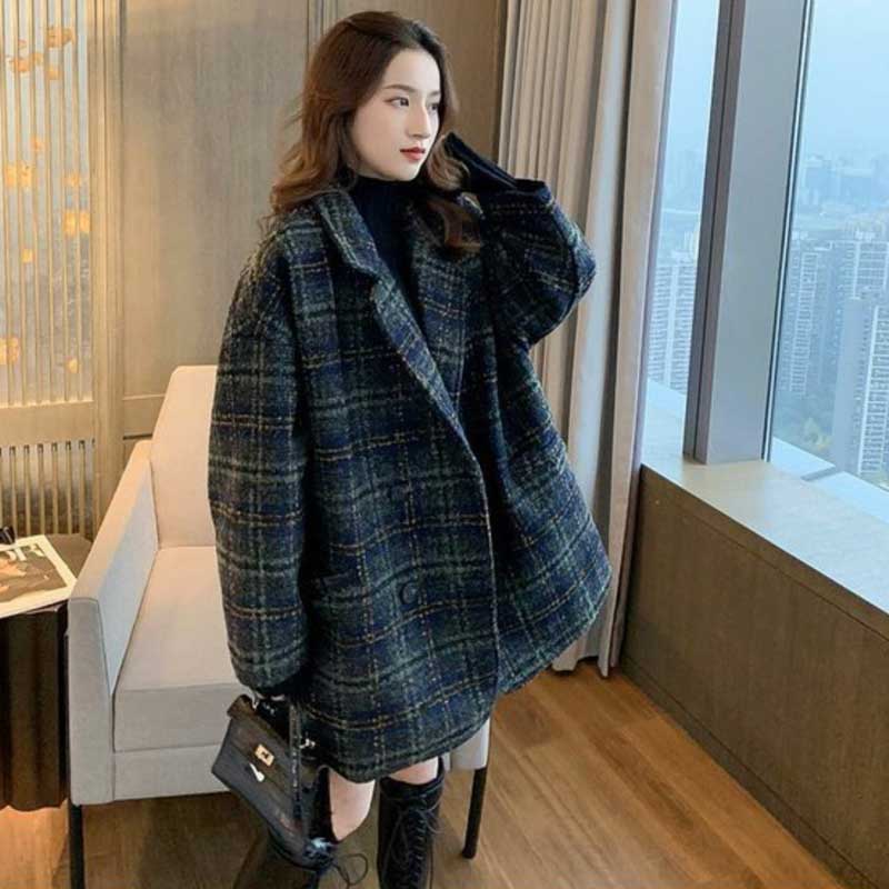 ダブルブレストチェック柄コート(2colors)