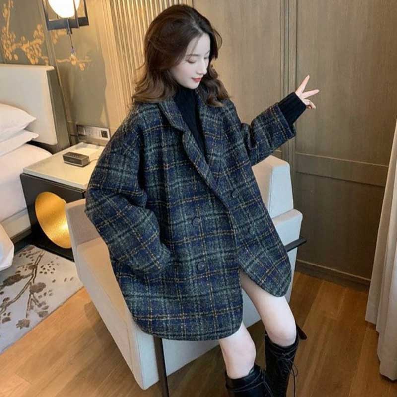 ダブルブレストチェック柄コート(2colors)