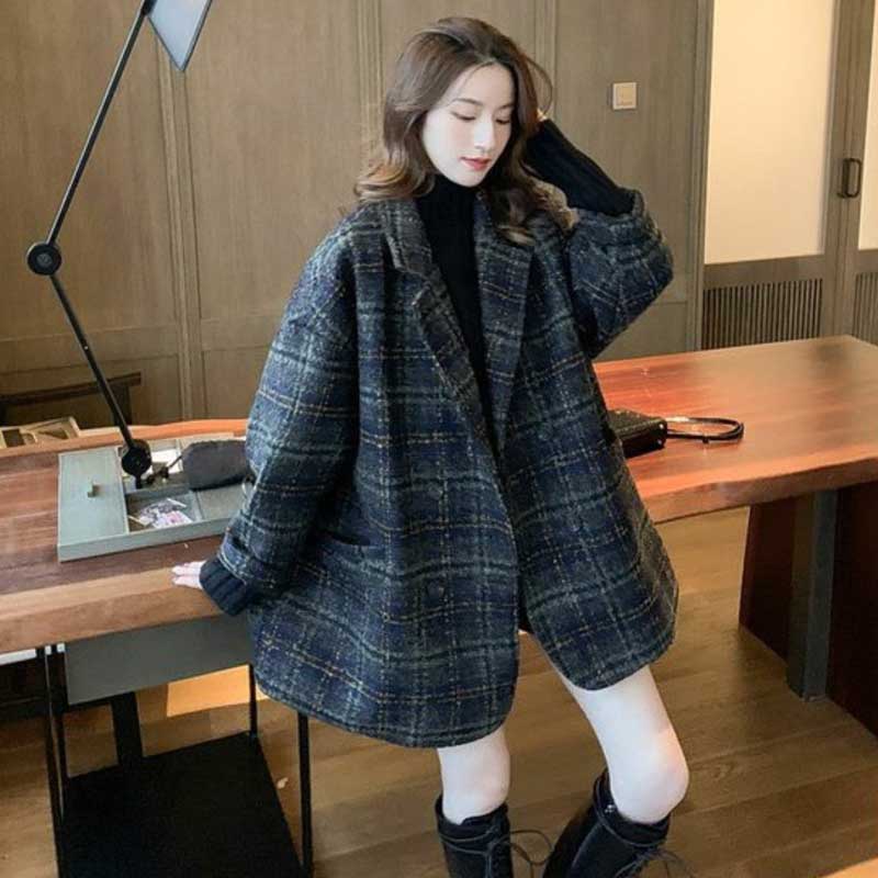 ダブルブレストチェック柄コート(2colors)