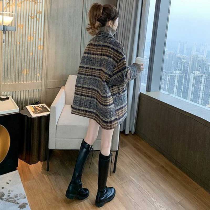 ダブルブレストチェック柄コート(2colors)