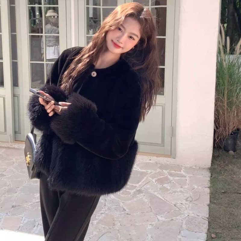 ファー切り替えノーカラーコート