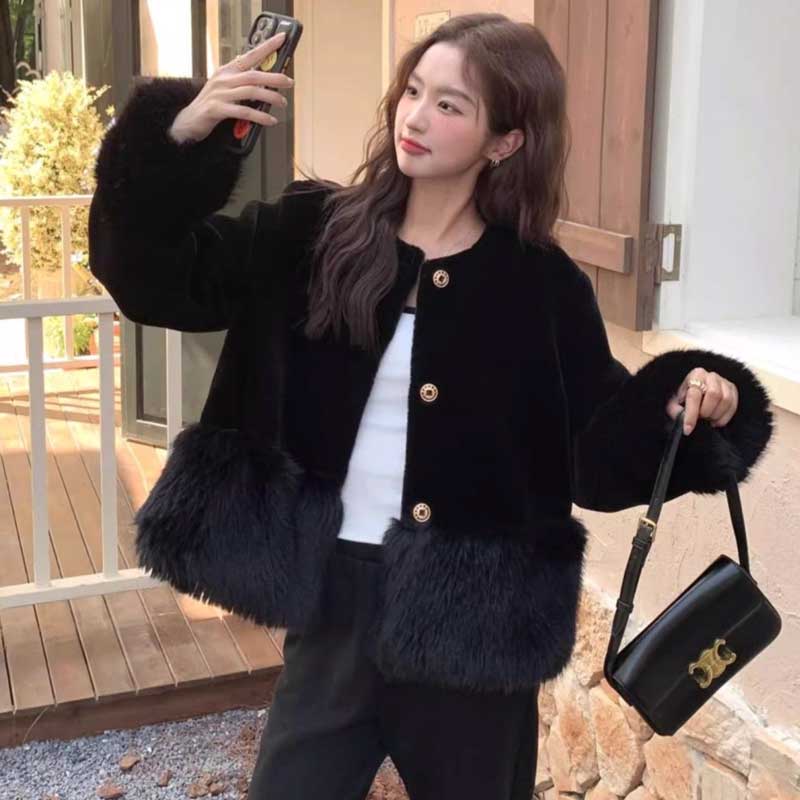 ファー切り替えノーカラーコート