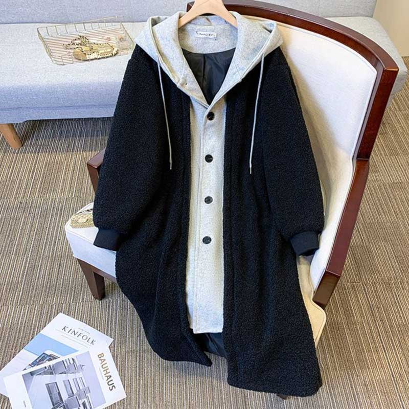 レイヤード風フード付きボアロングコート(3colors)