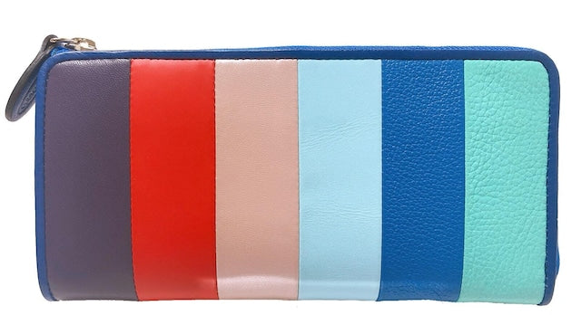 牛革ストライプ長財布（ブルー）