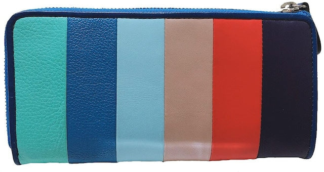 牛革ストライプ長財布（ブルー）