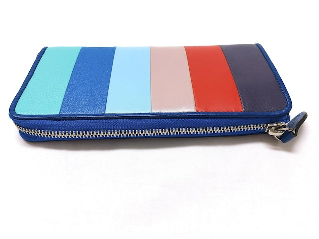 牛革ストライプ長財布（ブルー）
