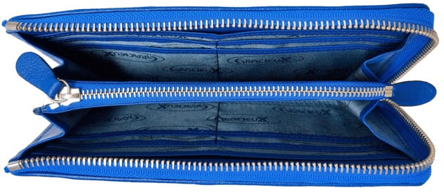 牛革ストライプ長財布（ブルー）