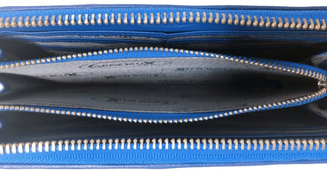 牛革ストライプ長財布（ブルー）